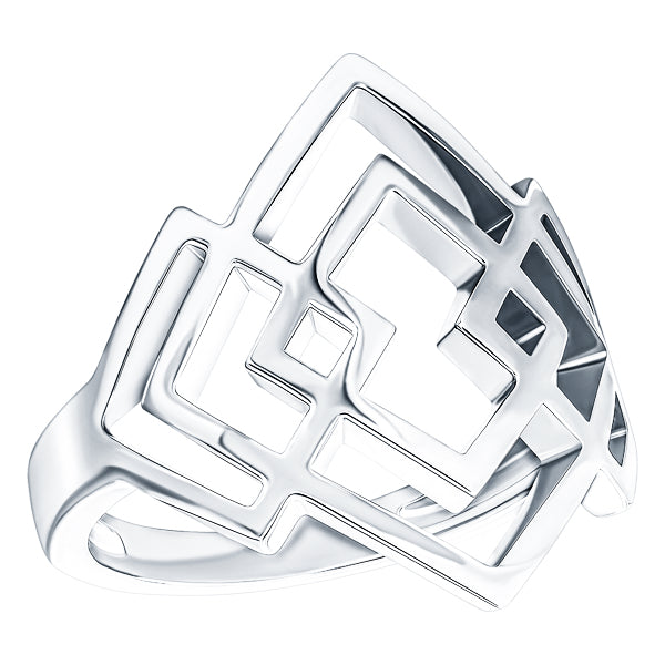 Quantum Cubus White Gold Plated Sterling Silver Ring