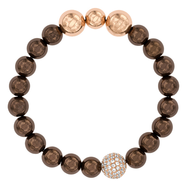 BONBON BROWN PLATED STAINLESS STEEL & PAVE SET WHITE CRYSTAL BRACELET