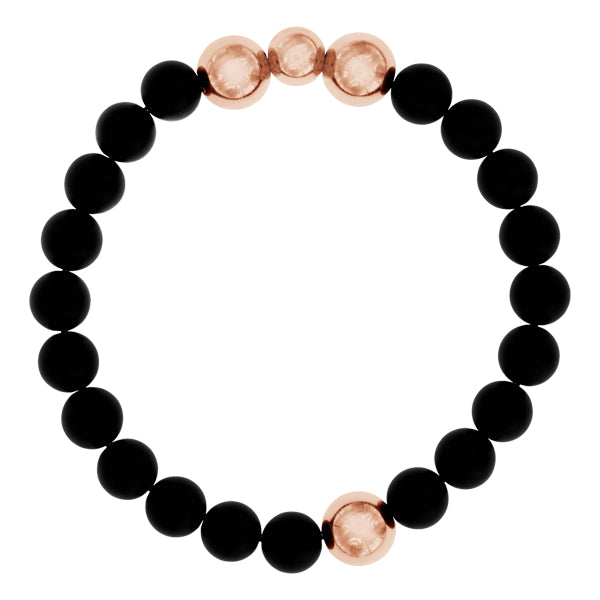 VEGA ROSE GOLD PLATED STAINLESS STEEL & BLACK AGATE BRACELET