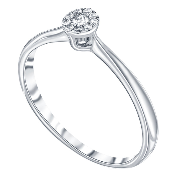 Mini cluster ring with H-SI round brilliant diamonds set in 18k white gold