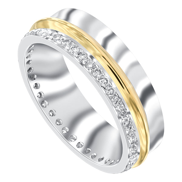 Round Brilliant Pave Set Diamond Wedding Band in 18ct White & Yellow Gold