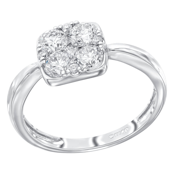 Cushion shape ring set with 1.00ct round brilliant cut H-SI diamonds in 18k white gold