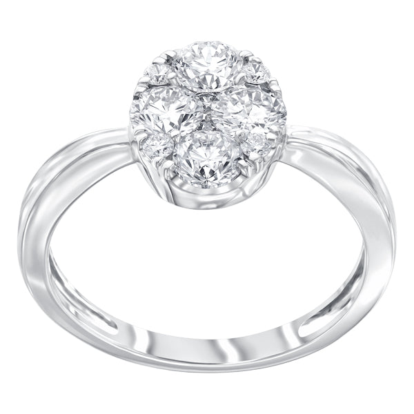 Oval shape ring set with 1.00ct round brilliant cut H-SI diamonds in 18k white gold