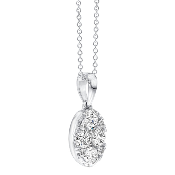 Oval shape pendant set with 1.00ct round brilliant cut H-SI diamonds in 18k white gold