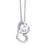 Double heart pendant in 18k white gold with diamonds on chain