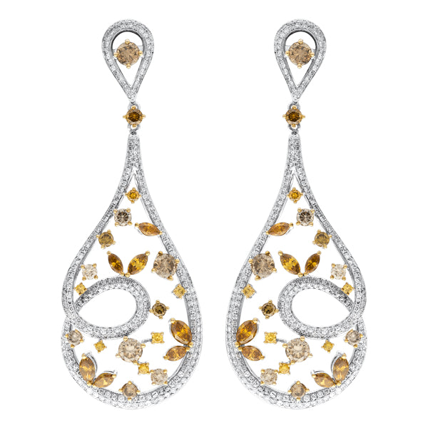 6.90ct White & Coloured Diamond Drop Earrings in 18ct White Gold