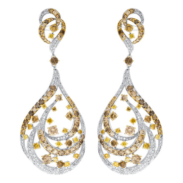 8.01ct Round White & Coloured Diamond Drop Earrings in 18ct White Gold