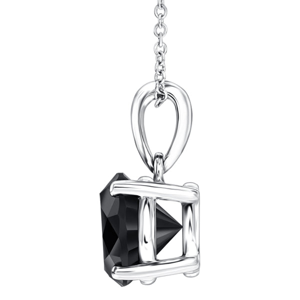 2.34ct Black Diamond set in 18k white gold four claw setting with chain