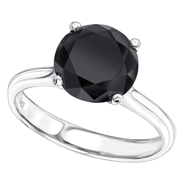 3.25ct black diamond four claw ring in 18k white gold