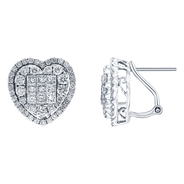 Round, Princess Diamond 2.50ct H-SI 18ct White Gold Heart Earrings