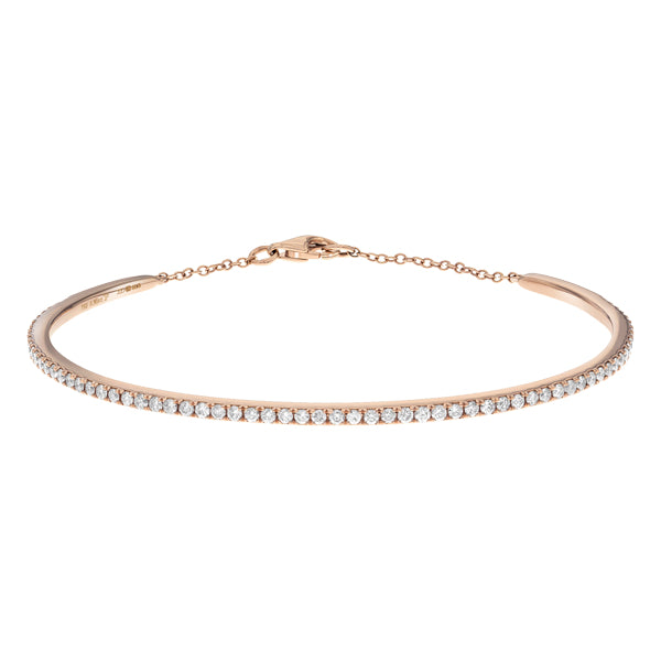 18CT ROSE GOLD BANGLE WITH 1.00CT CLAW SET ROUND BRILLIANT DIAMONDS