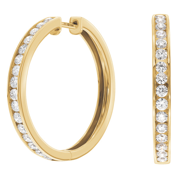 Channel Set Round Brilliant Diamond Hoop Earrings set in 18ct Yellow Gold