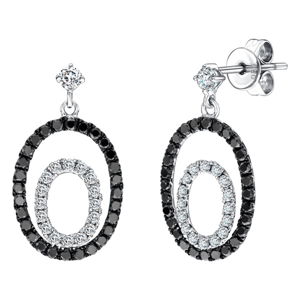 Double oval hoop pave set with 1.00ct white and black diamonds in 18k white gold