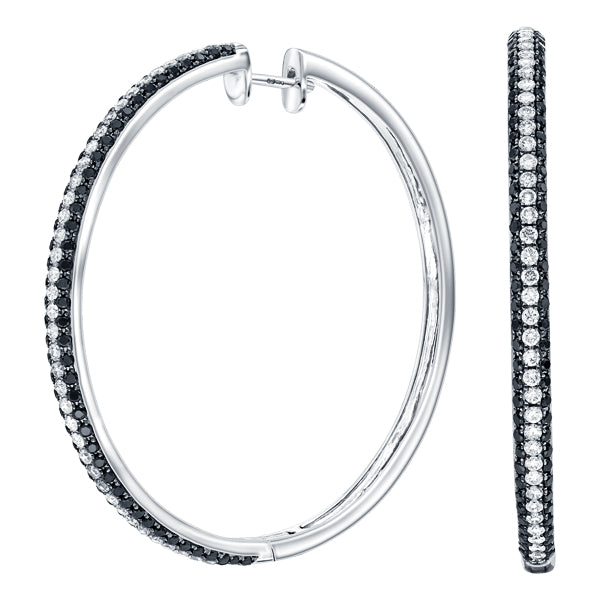 Two tone 3.47ct white and black diamond hoops in 18k