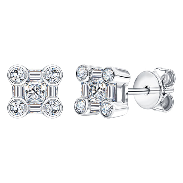 0.50ct H-SI Diamond Square Shaped Earrings set in 18ct White Gold