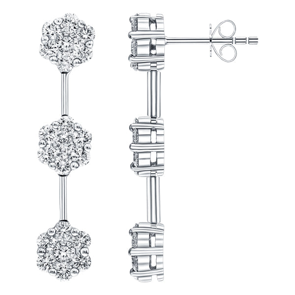 Round H-SI Cluster Drop Diamond Earrings in 18ct White Gold