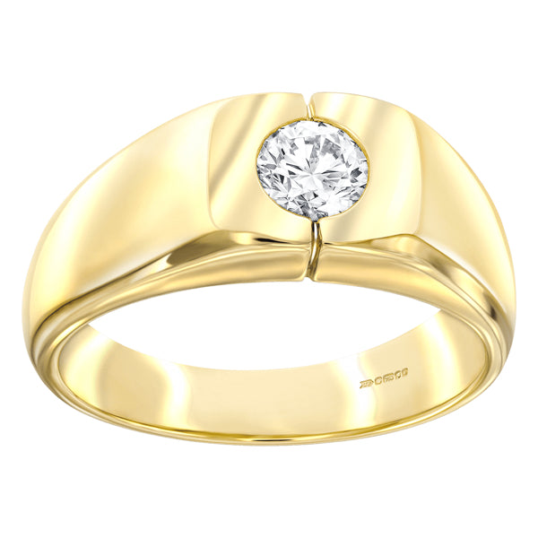 Men's solitaire H-SI diamond ring in 18k yellow gold