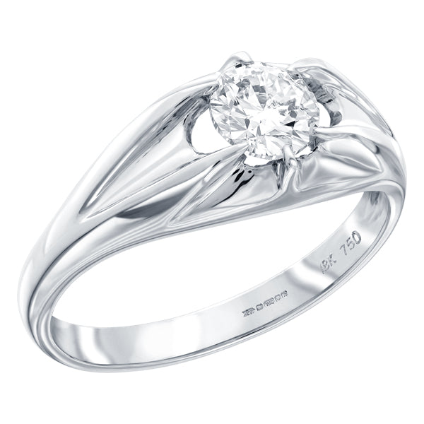 Men's claw set diamond solitaire ring in 18k white gold