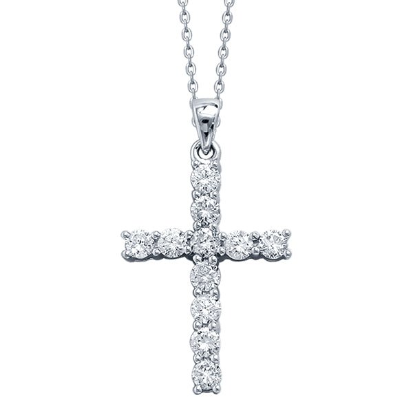 18k White gold cross, claw set round brilliant diamonds