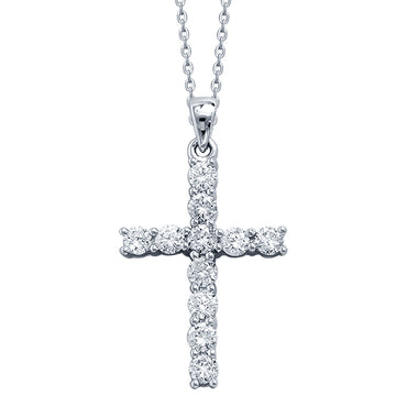 18k White gold cross, claw set round brilliant diamonds