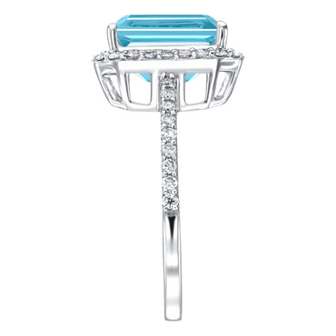 5.00ct Blue Topaz with 0.38ct Round Diamonds Around Halo & Shoulder in 18ct Gold