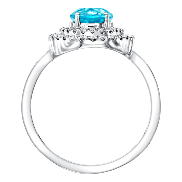 1.50ct Blue Topaz with 0.33ct Round Diamonds Around the Halo in 18ct Gold