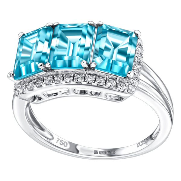 4.20ct Blue Topaz with 0.25ct Round Diamond Cocktail Ring in 18ct White Gold