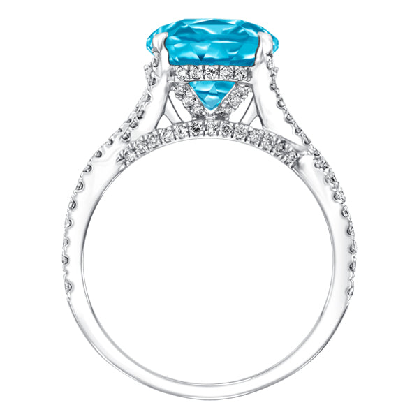 5.36ct Blue Topaz with 0.66ct Round Diamond Cocktail Ring in 18ct White Gold