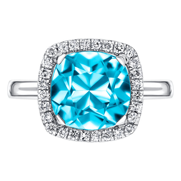 3.54ct Blue Topaz with 0.20ct Round Diamond Cocktail Ring in 18ct White Gold