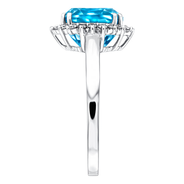 2.20ct Blue Topaz with 0.20ct Round Diamond Cocktail Ring in 18ct White Gold