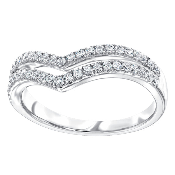 Pave set V shape split ring in sterling silver