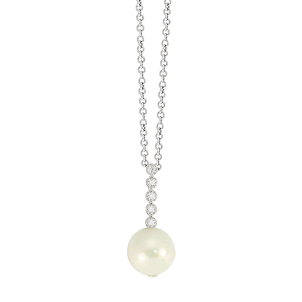 Sterling Silver White pearl and crystal pendant