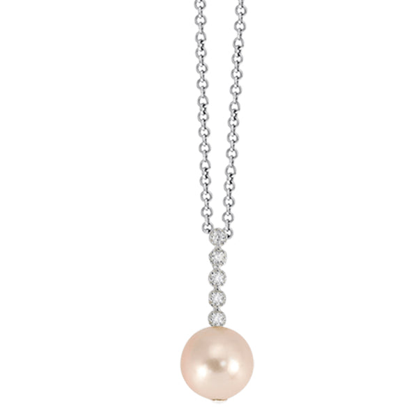 Sterling Silver Pink pearl and crystal pendant