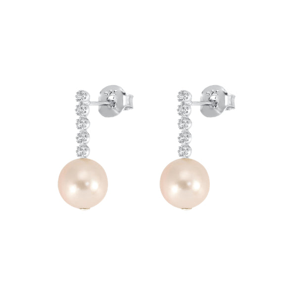 Sterling Silver Pink pearl and crystal drop earrings