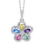 Multi-colour crystal flower pendant in sterling silver