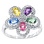 Multi-colour crystal flower ring in sterling silver