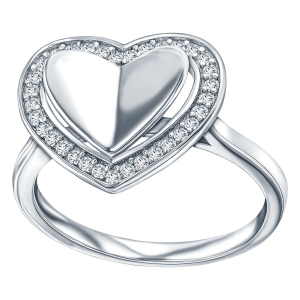 Folded heart ring with pave set crystal halo