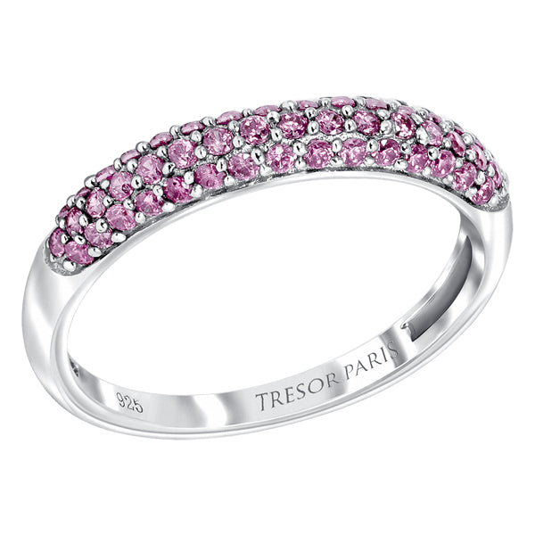 Pave set sterling silver ring with Pink Tourmaline colour crystals for October