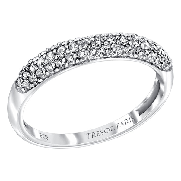 Pave set sterling silver ring with Diamond clear colour crystals for April