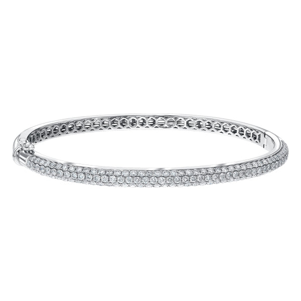 Pave set H-SI diamond hinged bangle in 18k white gold