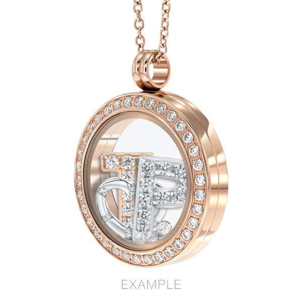 Round 25mm Essence locket with crystals in rose gold colour