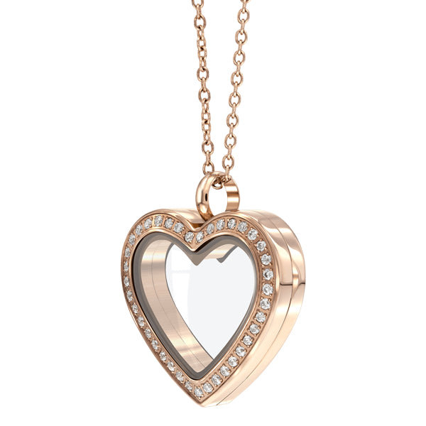 Heart shape Essence floating locket with crystals in rose gold colour