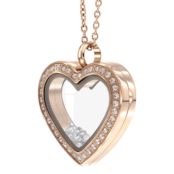 Heart shape Essence floating locket with crystals in rose gold colour