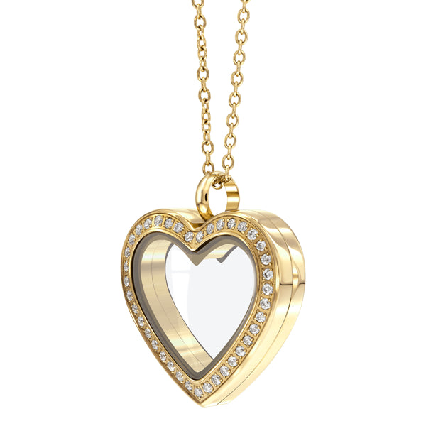 Heart shape Essence floating locket with crystals in yellow gold colour