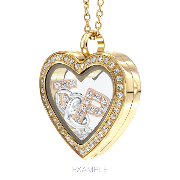 Heart shape Essence floating locket with crystals in yellow gold colour