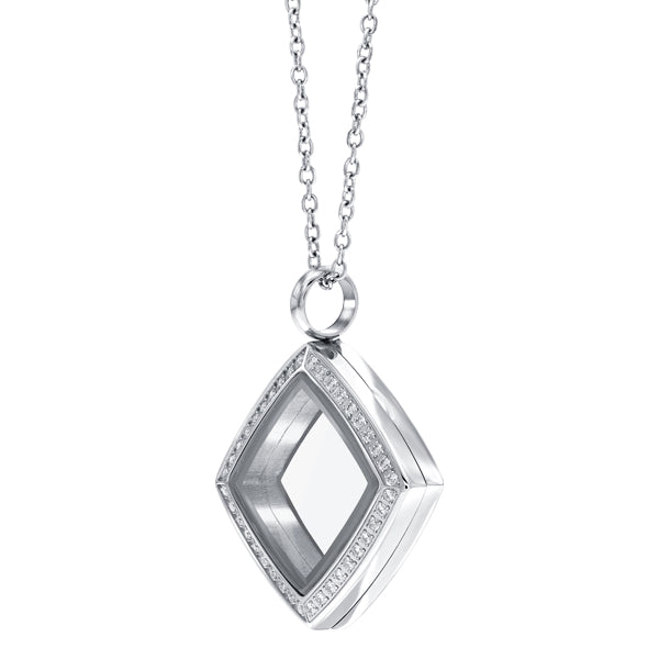 Diamond shape Essence floating locket with crystals in white gold colour