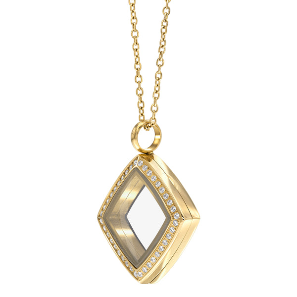 Diamond shape Essence floating locket with crystals in yellow gold colour