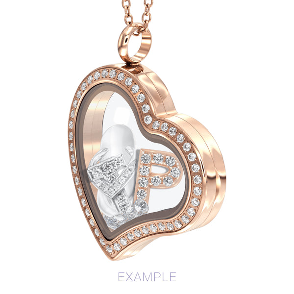 Slanted heart shape Essence locket with crystals in rose gold colour