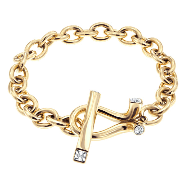 Hook and eye chain bracelet in stainless steel plated in yellow gold