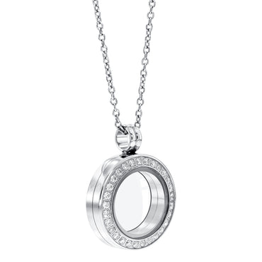 Round 20mm Essence floating locket with crystals in white gold colour